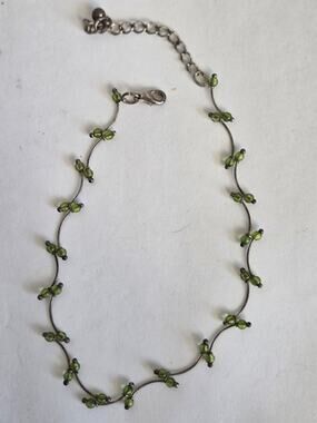 Silver Tone Green Beaded Wave Wire Anklet Bracelet Extender #AEA2